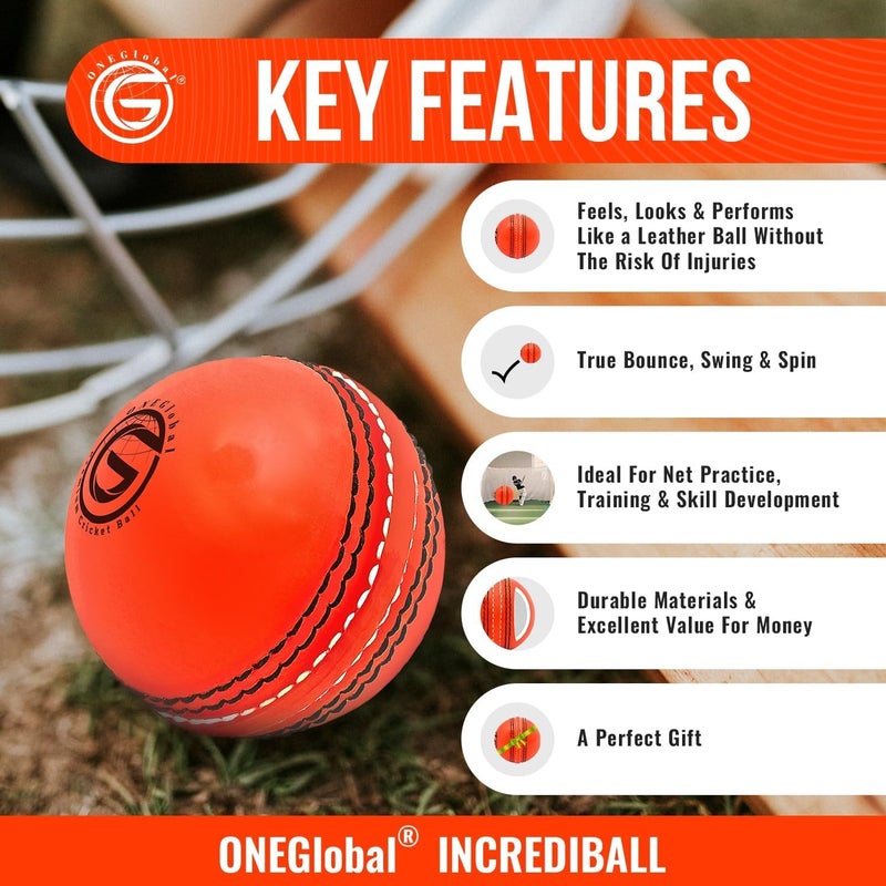 ONEGlobal Soft Rubber Cricket Ball for Practice | Outdoor & Indoor Practice Cricket Ball with Core & Stitched Seam | Realistic Feel, True Bounce & Swing for Practice, Honing Skills & Family Fun - Image 4